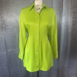 ZARA lime green button down shirt dress with cut out back long sleeve  small NWT
